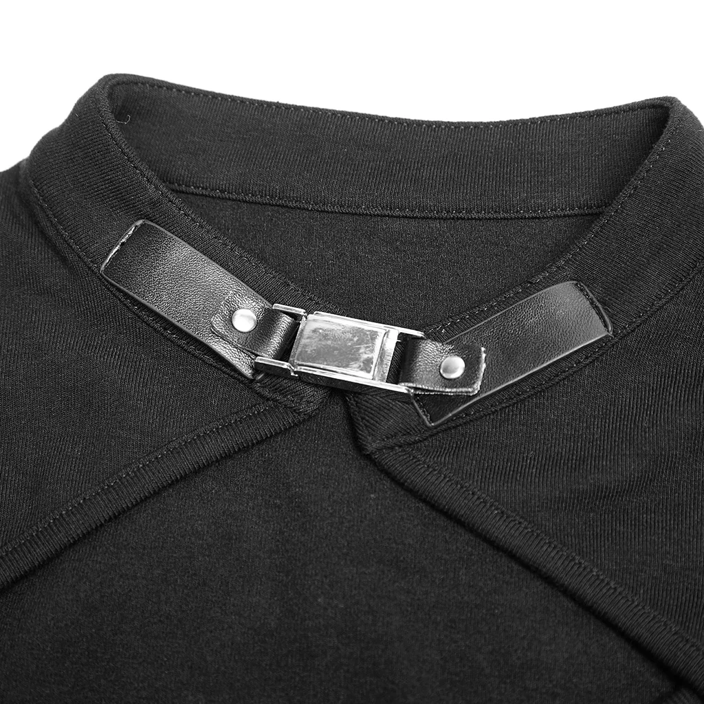 

PUNK RAVE Women's Punk Style Hollow Out Casual Long Sleeve Black T-shirt V-collar Gothic Daily Sexy Women Tops Shirt Streetwear