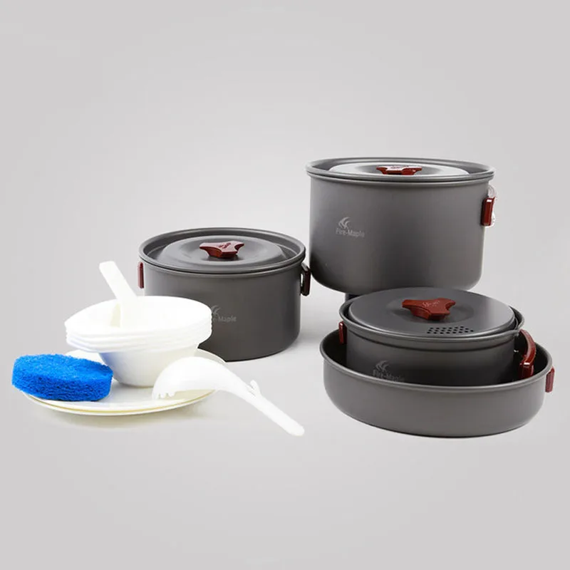 

Portable cookware set Camping picnic cookware Frying pan Wok Portable mesh bag storage Mountaineering equipment pot On foot