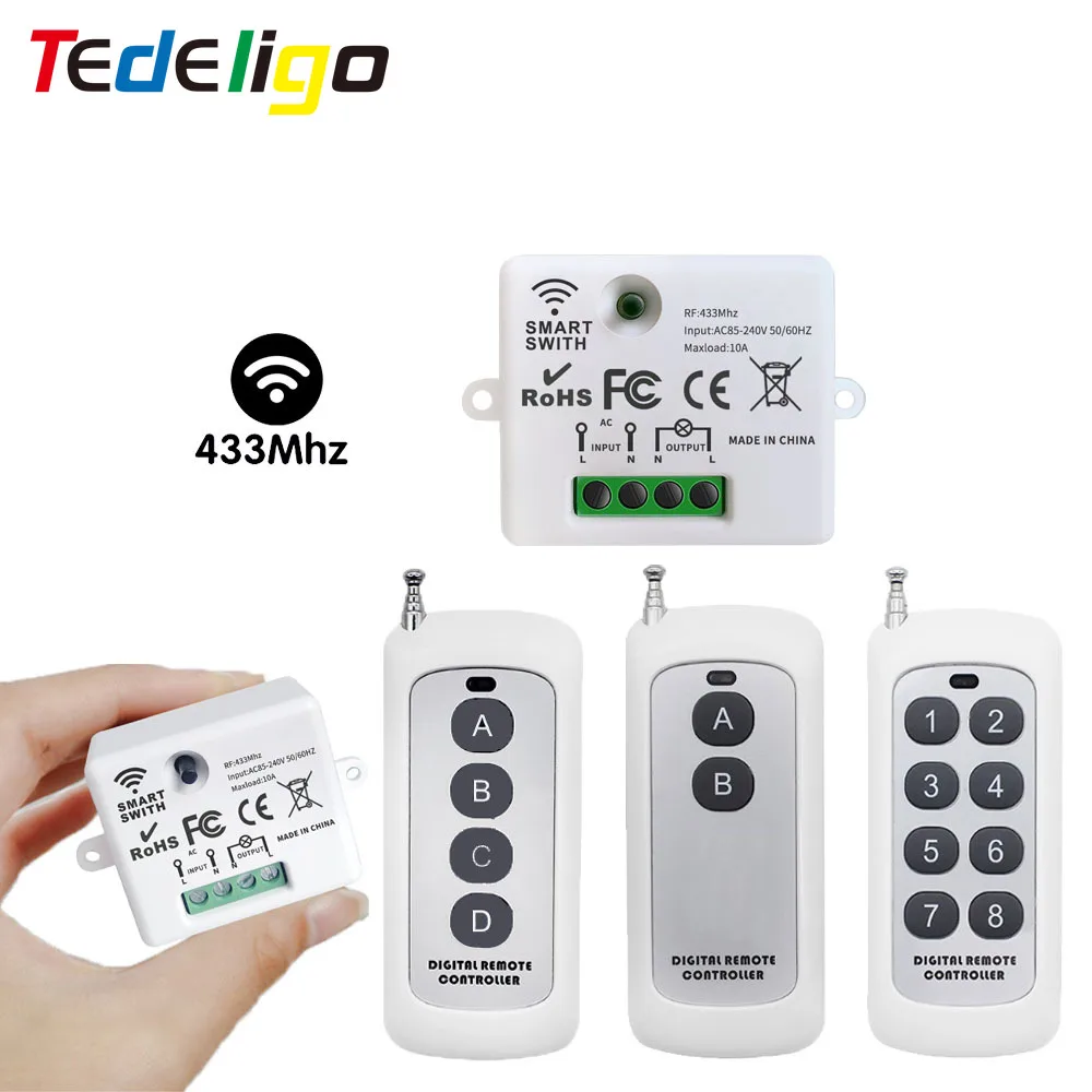 

Mini Wireless Smart Home Switch Light Controller AC 220V 10A Relay Module 433MHz ON/OFF Remote Transmitter Keyfob For LED FanDIY