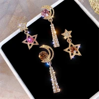 rhinestone woman earrings pendant korean style long moon star drop crystal dangle