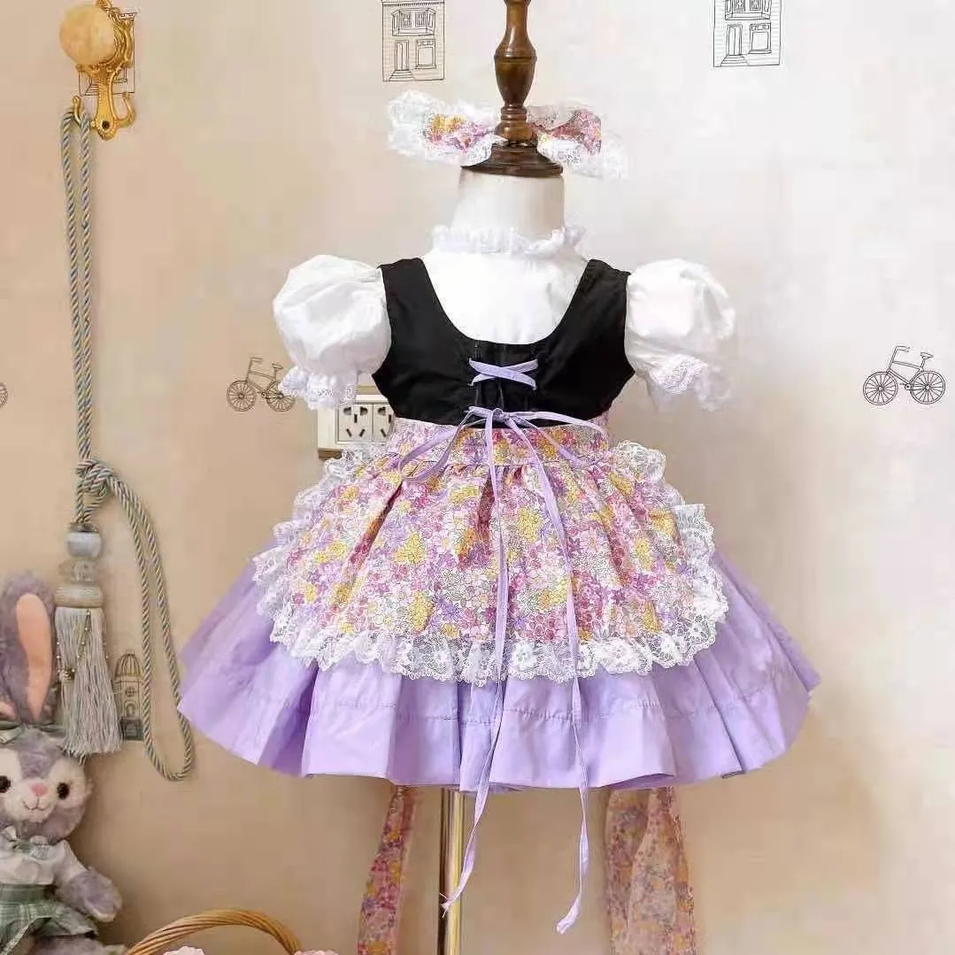 

Летнее фиолетовое цветочное винтажное платье принцессы для маленьких девочек с повязкой на голову для вечеринки в повседневном стиле