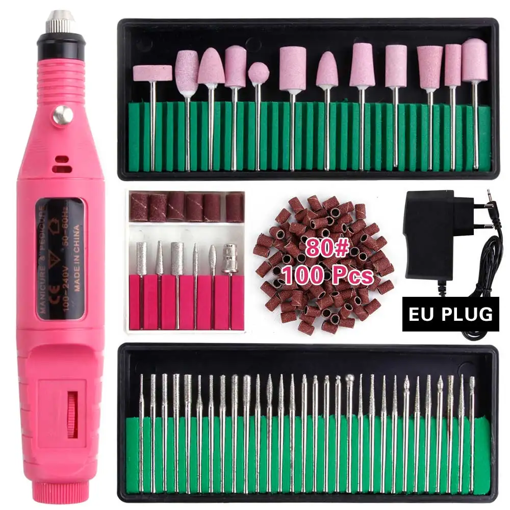 Set F EU Plug Электрический набор сверл для ногтей, профессиональная мельница, машинка для маникюра, резак, Шлифовальная Пилка Для Ногтей, пилка, Гель-лак для удаления керамического резака - Цвет: Set F EU Plug