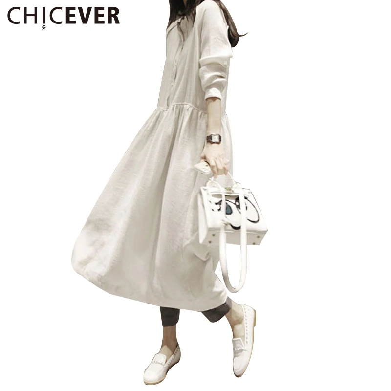 Chicever Лето 2017 г. платье Для женщин с длинным рукавом Свободные Винтаж Черный цвет