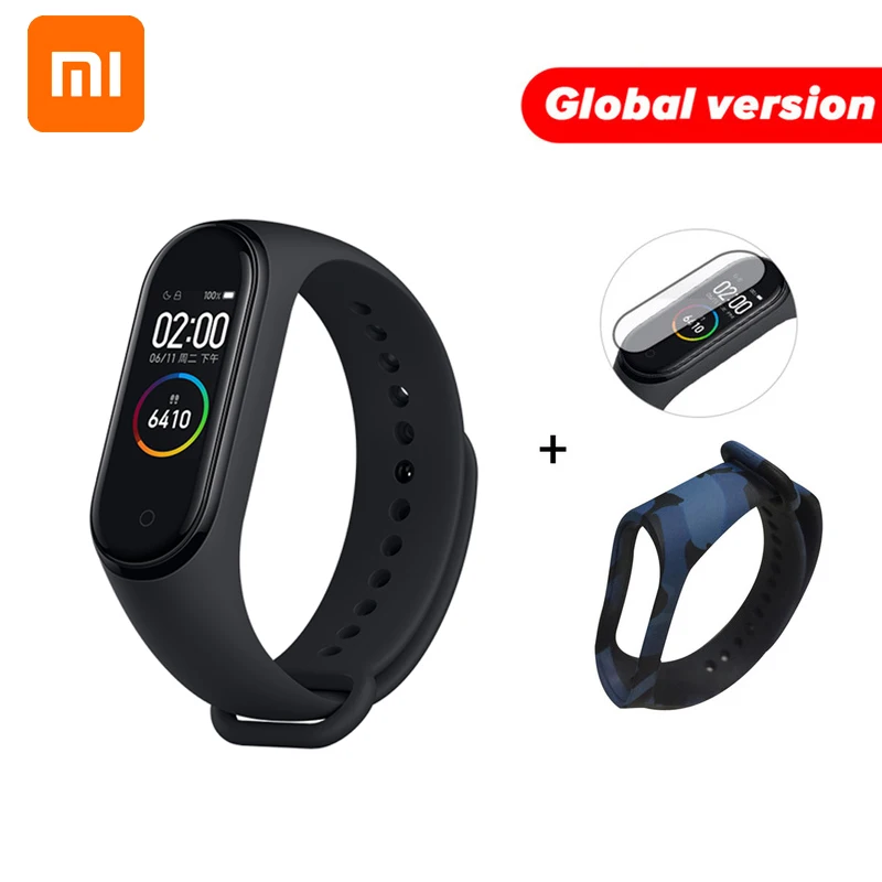 Gb Camou Blue N Film Xiaomi mi Band 4 глобальная версия цветной экран Смарт-Браслет фитнес-трекер mi Band 4 браслет Bluetooth водонепроницаемый для IOS/Android - Цвет: Gb Camou Blue N Film