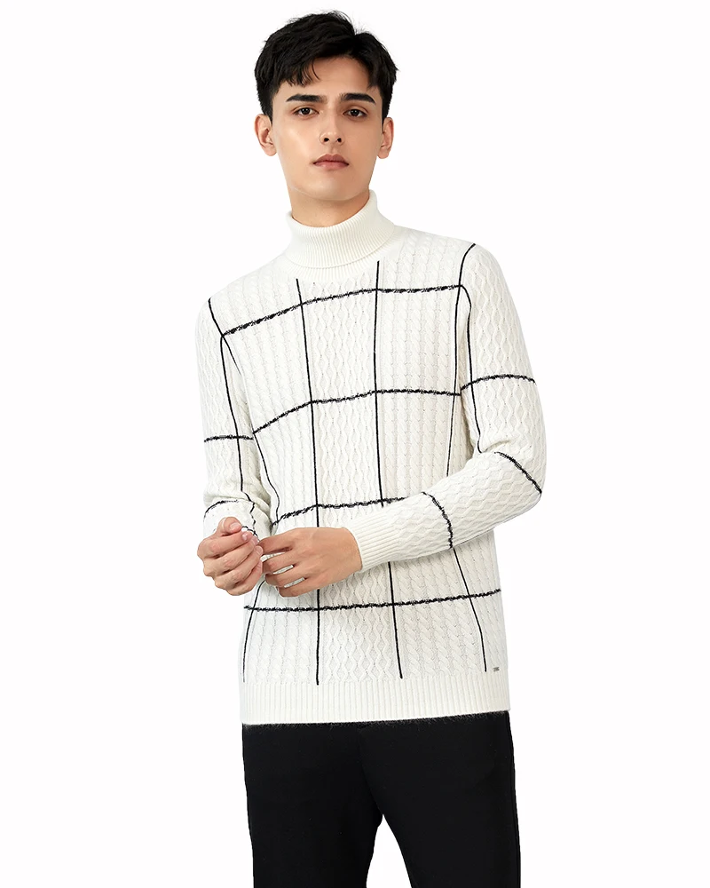 

Zhili Men's 100% Cashmere Turtleneck Wave Knitted Pullover Sweater
