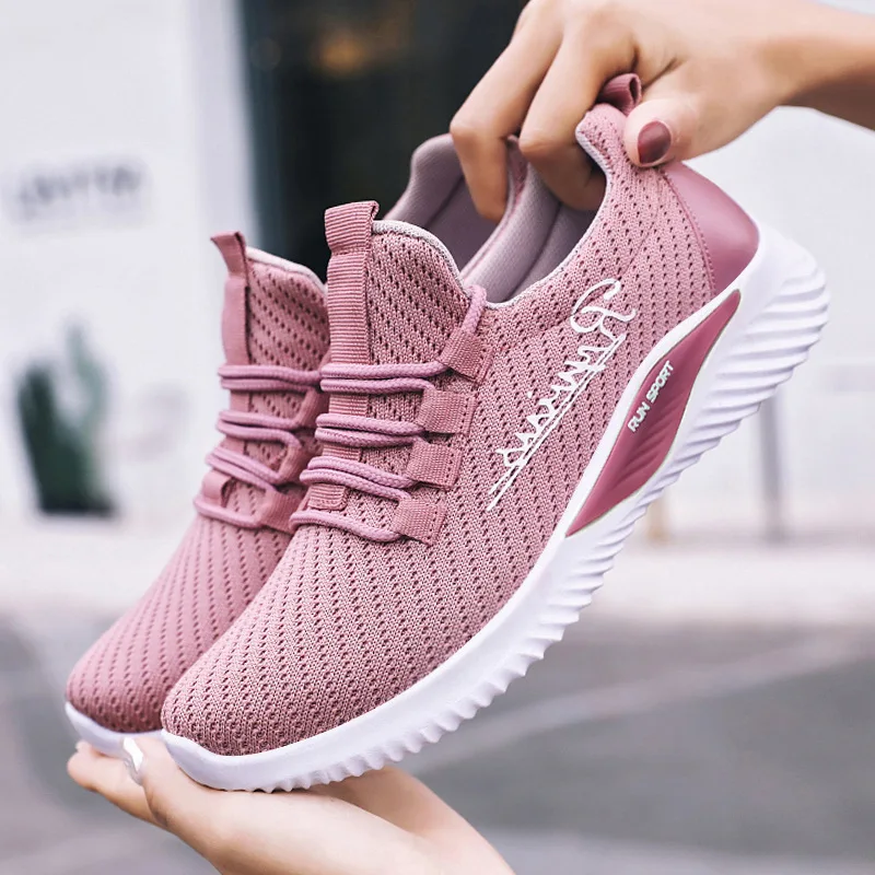 

2021 Trend Spring New women's Sports Shoes Sneakers Lace-Up Flying Woven Breathable Shoes Breathable Running Shoes Casual Shoes