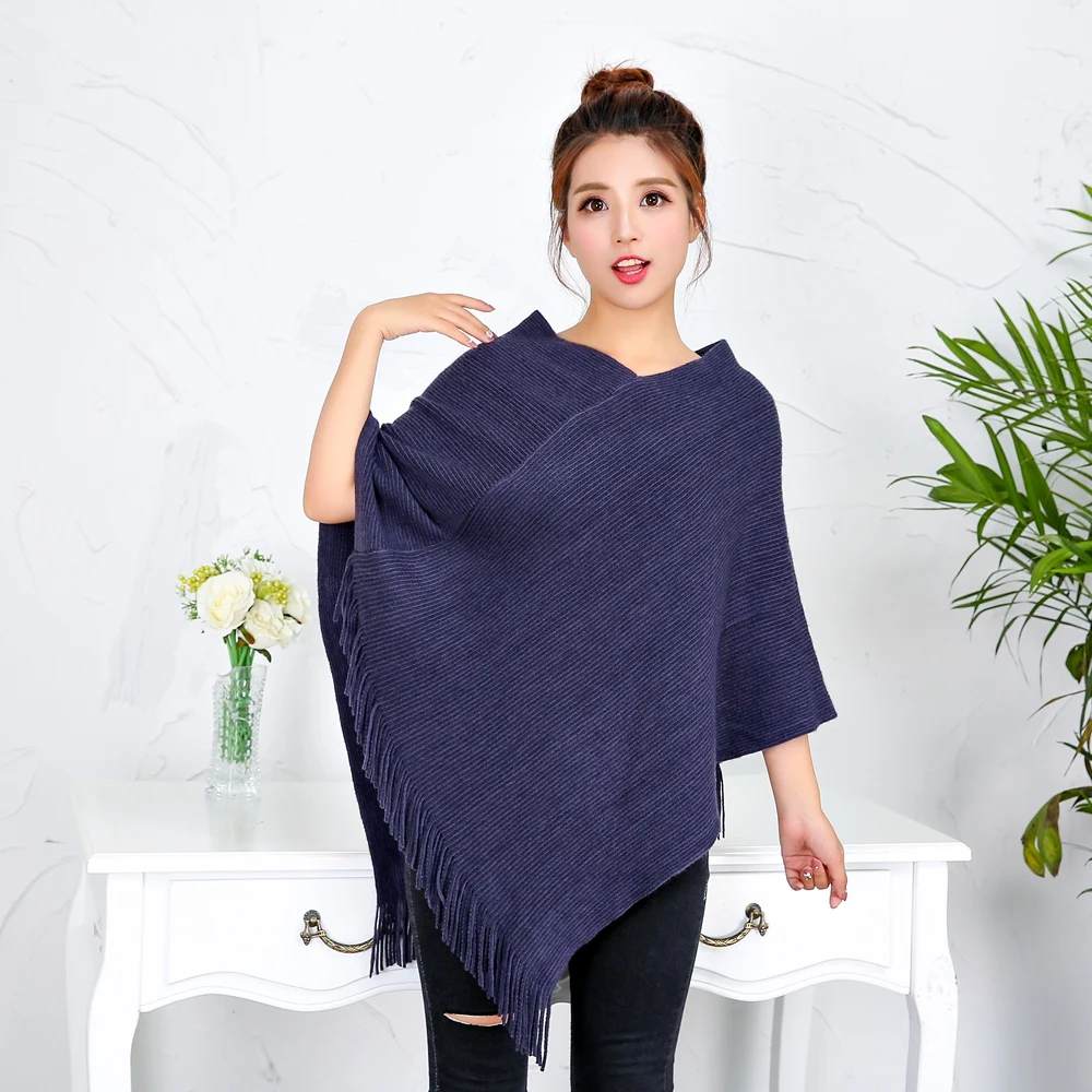 Женское Вязаное пончо в полоску повседневный длинный кардиган без рукавов весна