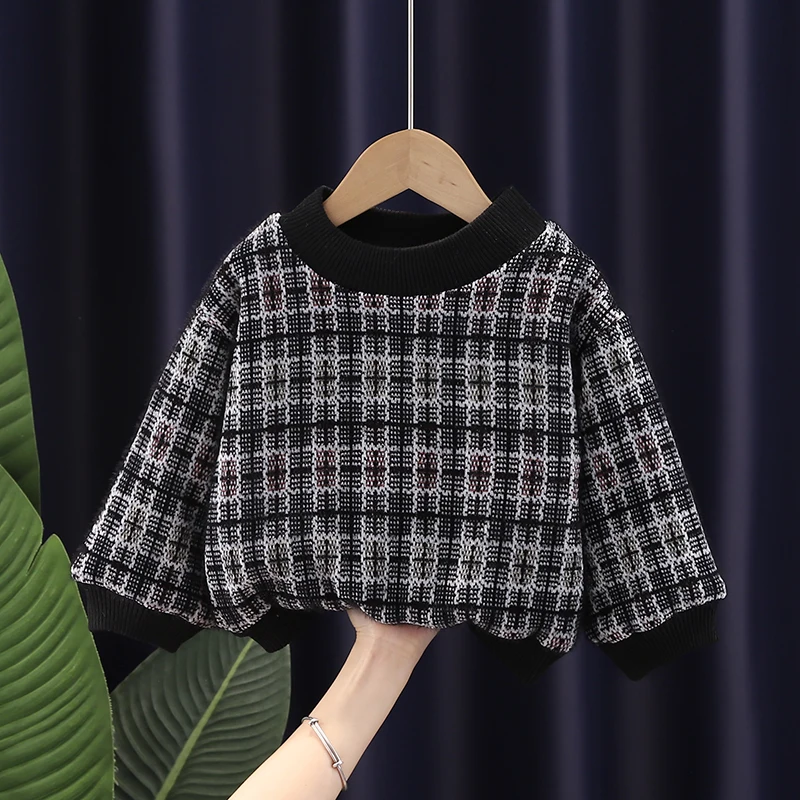 

2021 Spring Autumn Baby Boys Sweaters Children Plaid Sweaters Outdoor Thicken Warm Plush Infant Tops Kids Clothing 1-4 Years Old