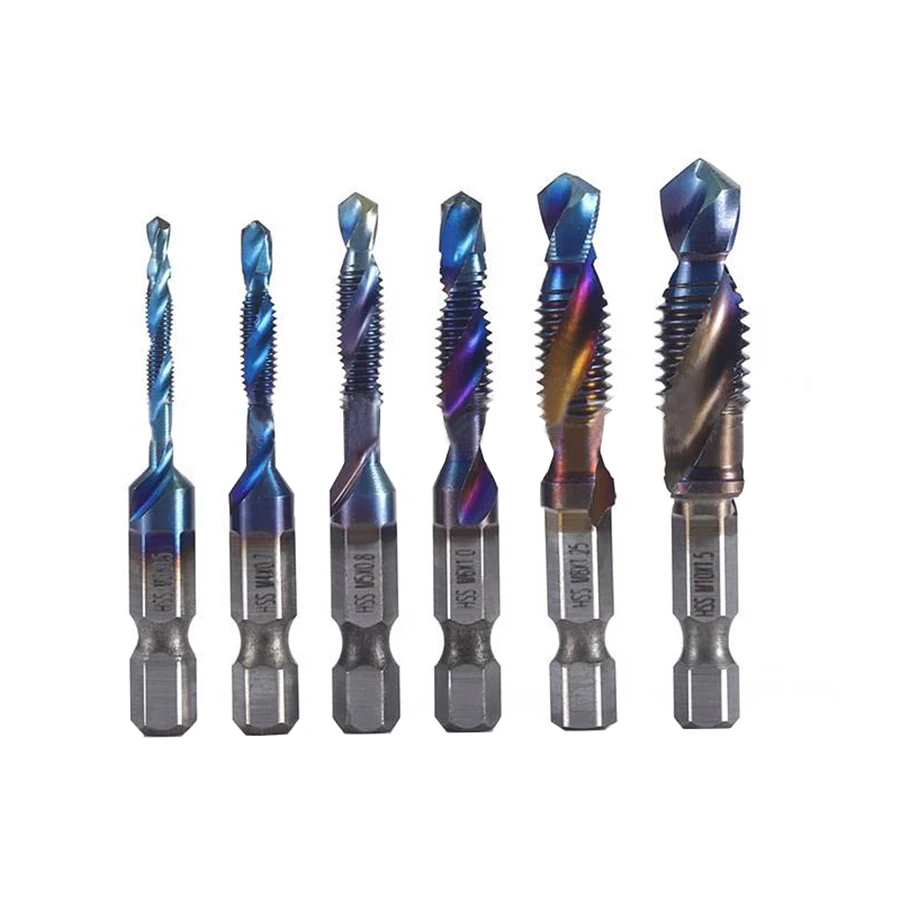 

M3 M4 M5 M6 M8 M10 High-speed steel hexagonal shank blue composite taps CNC lathe Machine Spiral Tap Drilling and attacking taps