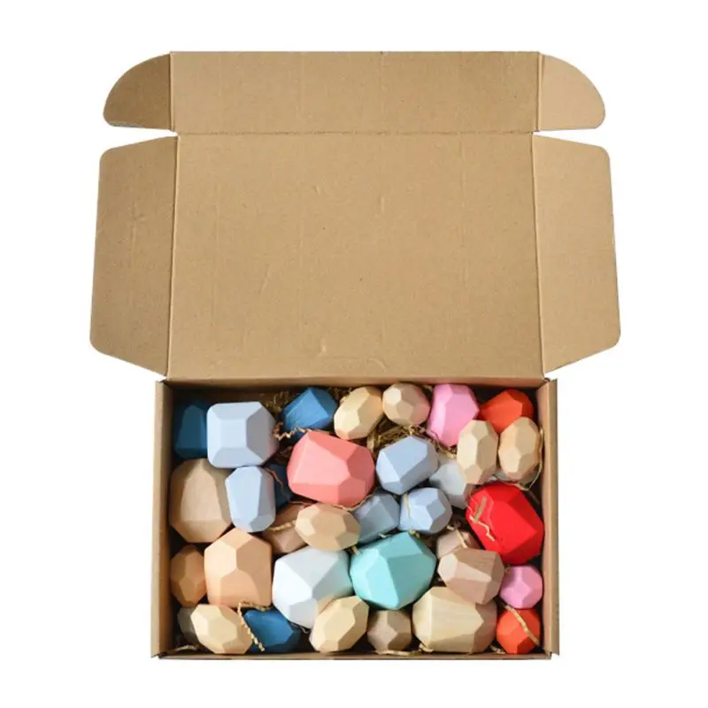 

36 Pcs Children Wooden Colored Stone Stacking Game Building Block Education Toy