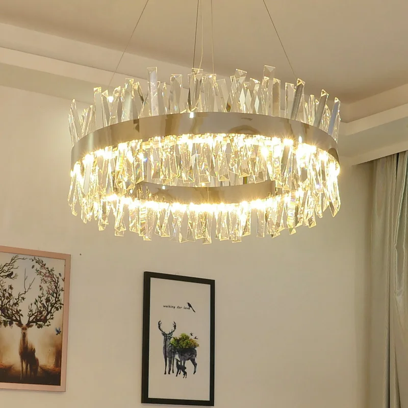 

Fss New Modern Crystal Chrome Gold Round Rectangle Chandelier Lighting For Living Room Bedroom Kitchen Island Lustre LED Lamp