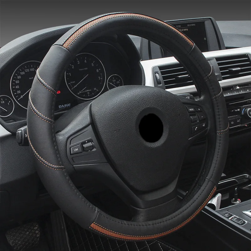 New Genuine Leather Car Steering Wheel Cover Set Anti Skid Handlebar Auto Supply Products 15 Inch Universal Accessories | Автомобили и
