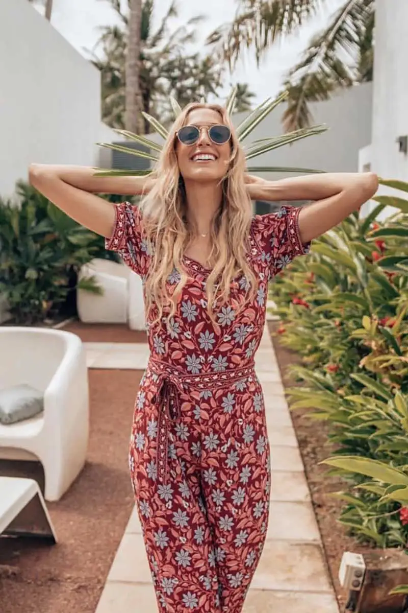 Богемный Вдохновленный комбинезон с цветочным принтом Летний широкими