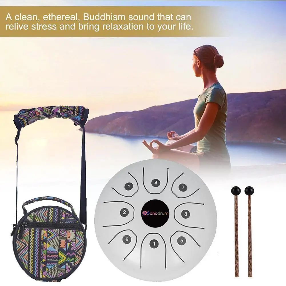 

Мини-барабан 5,5 дюйма, 8 тонов, стальной барабан для языка, инструмент, ударный барабан с настройкой C для детей, барабан для взрослых, барабан ...