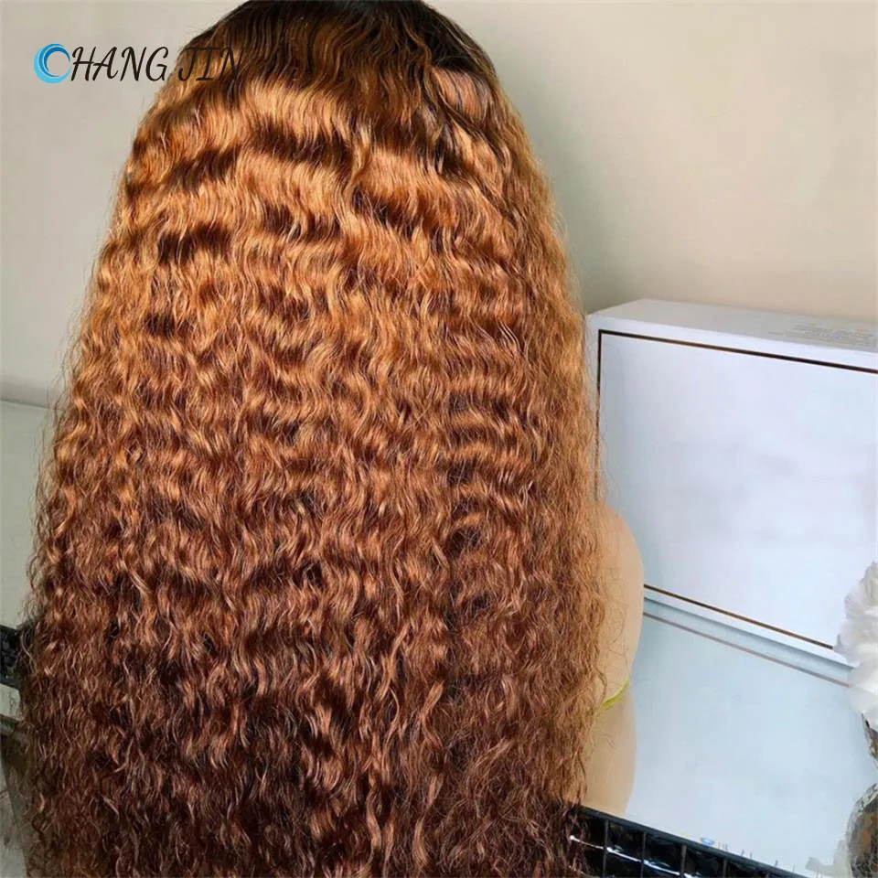 

CHAGNJIN Ombre Color Lace Part Human Hair Wigs Pre Plucked Natural Hairline Remy Brazilian Deep Curly for Women With Baby Hair