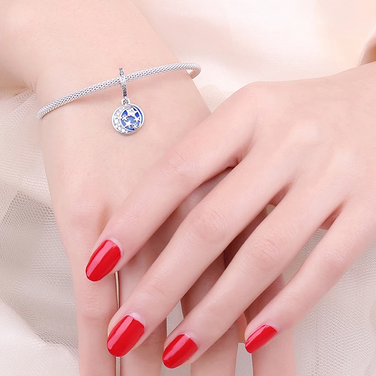 Jewelrypalace натуральная 925 стерлингового серебра Secret Blue Love Талисманы Бусины Fit Браслет Луна Звезда мотаться кулон Юбилей