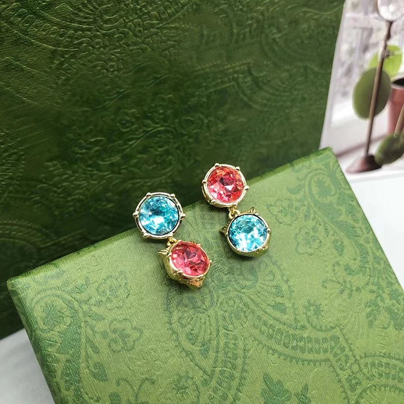 

Explosive Exquisite Couple Red And Blue Zircon Stud Earrings Retro Christmas Valentine's Day Luxury Ornaments Gifts