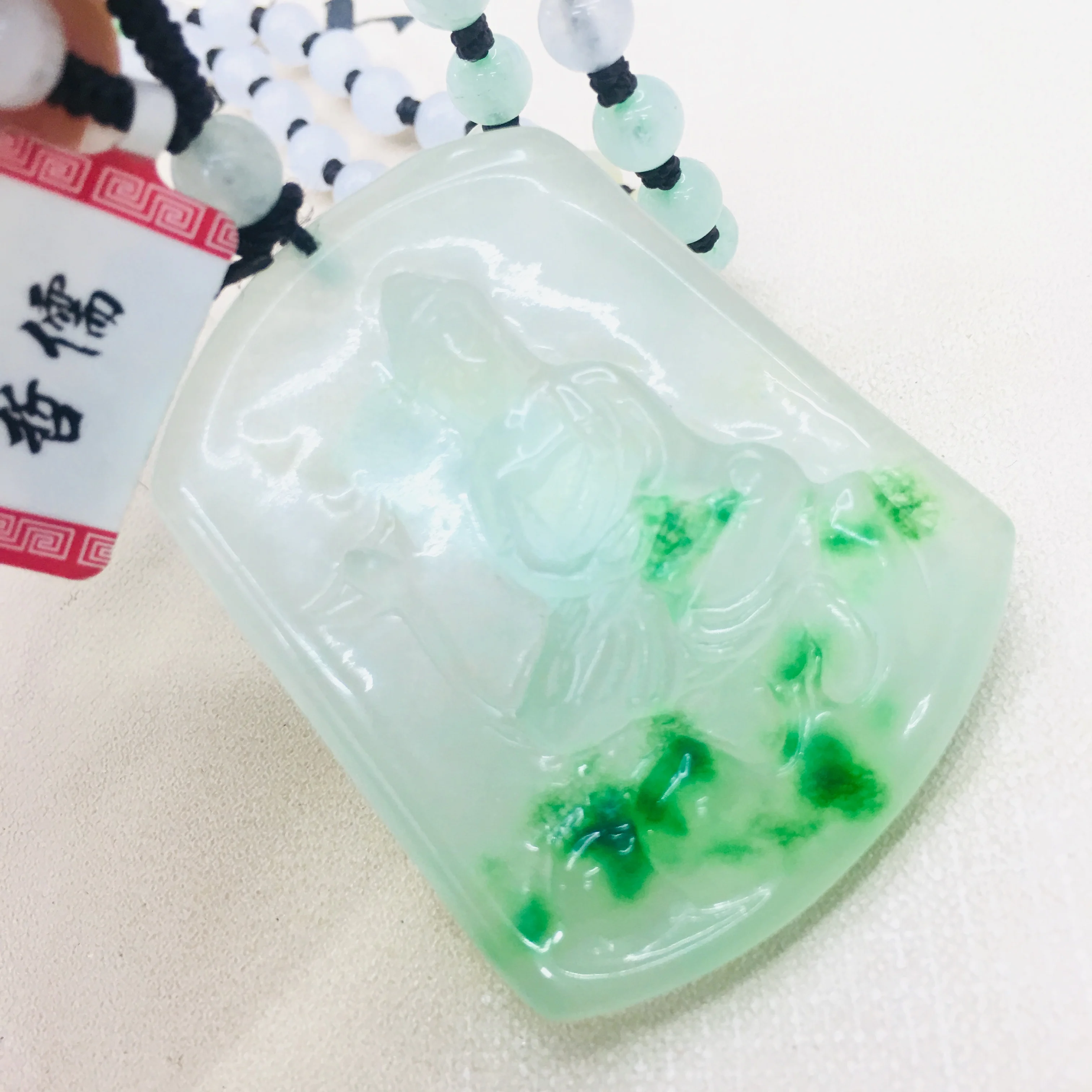 

Ожерелье из натурального бирманского изумруда, нефрита, ледяного дна, зеленый кулон Будды с изумрудом, трехцветные бусины