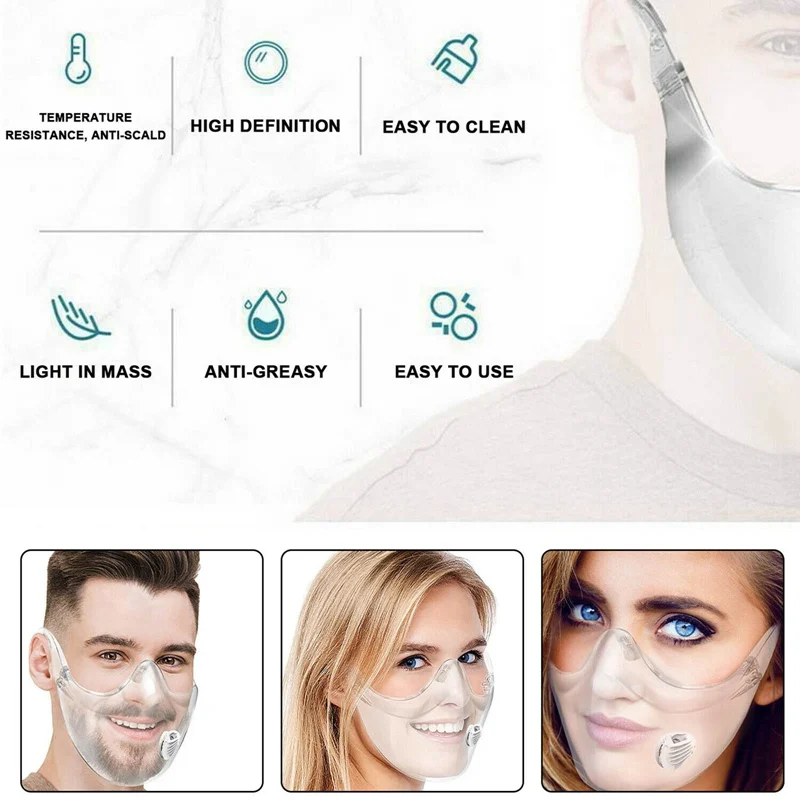1 Pcs Protective Mask Face Cover Durable Cycling Transparent Mouth Shield Plastic Reusable Anti-Fog/Oil Kitchen Tools | Дом и сад