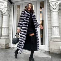 fursarcar natural chinchilla coat women 2022 winter real rex rabbit fur warm luxury long jacket loose casual female outwear