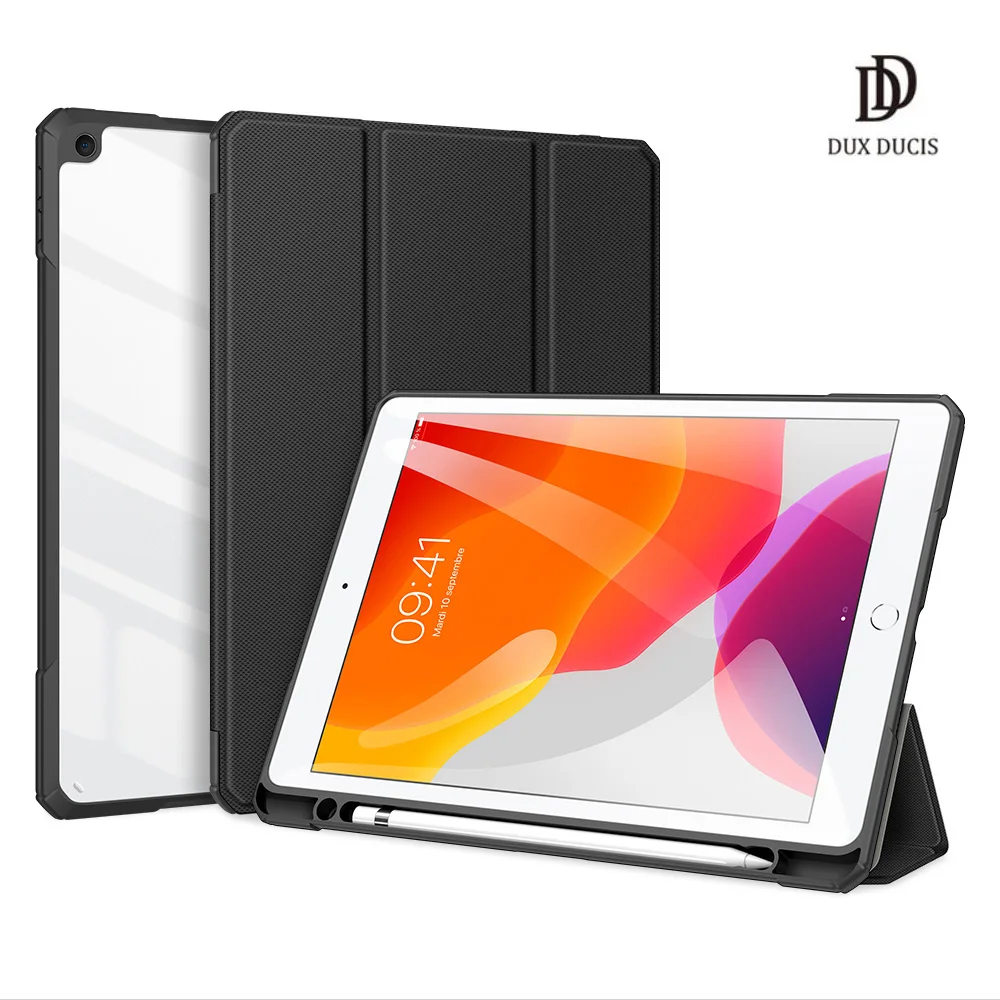 

DUX DUCIS Tablet Leather Case For iPad 7th 10.2 Smart Sleep Wake Toby Series with Pencil Holder Trifold Stand Clear Back