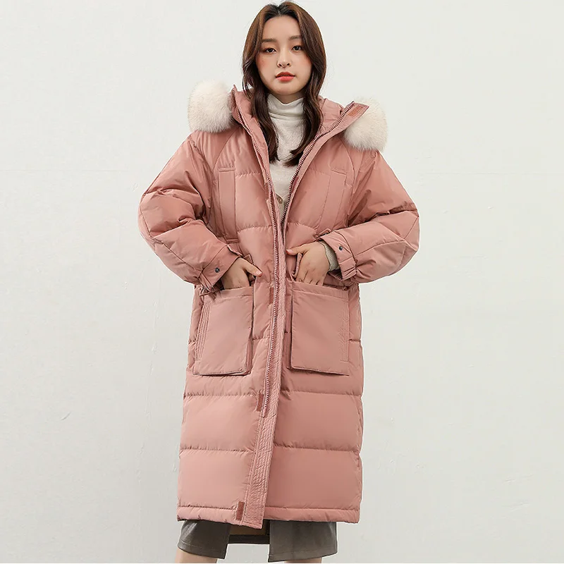 Big Real Fox Fur 2021 New Winter Women Thick Warm Loose Hooded Long Down Parkas 90% White Duck Jacket Windproof Female Coat | Женская