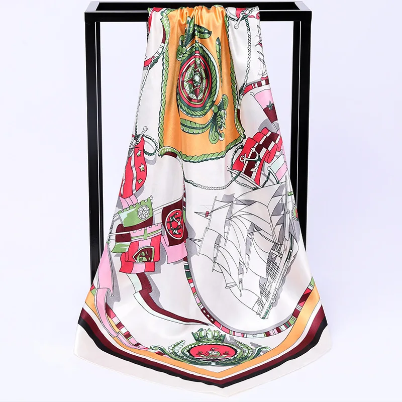 

AMYO Square Scarf Faux Silk Satin Bandana Women Print Summer Bag Wrap Indian Muslim Islamic Kerchief