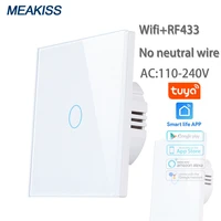 meakiss wifi touch light switch tuya alexa voice control crystal tempered glass panel eu standard no neutral wire sensor switch