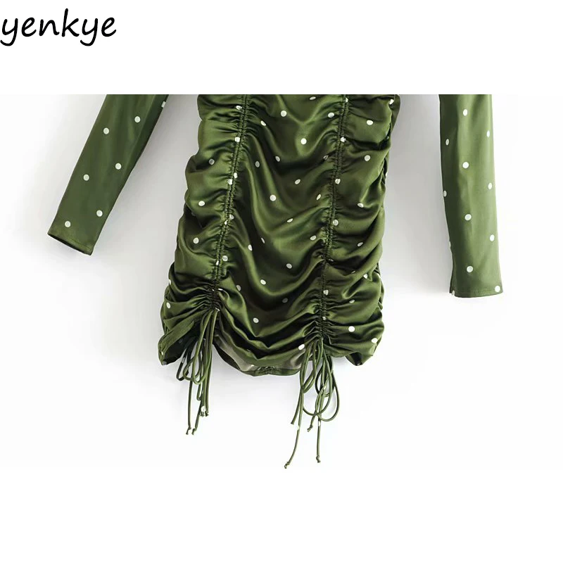 2019 для женщин в винтажном стиле горошек со шнурком Драпированное Платье