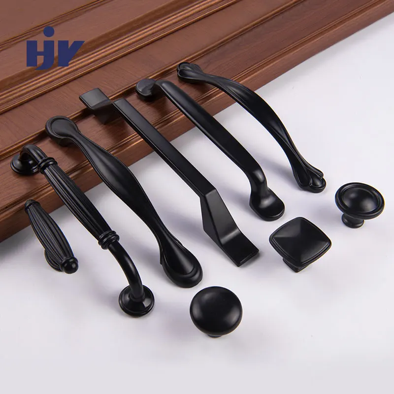 Черные ручки шкафа в американском стиле Алюминиевый сплав для кухонных дверей