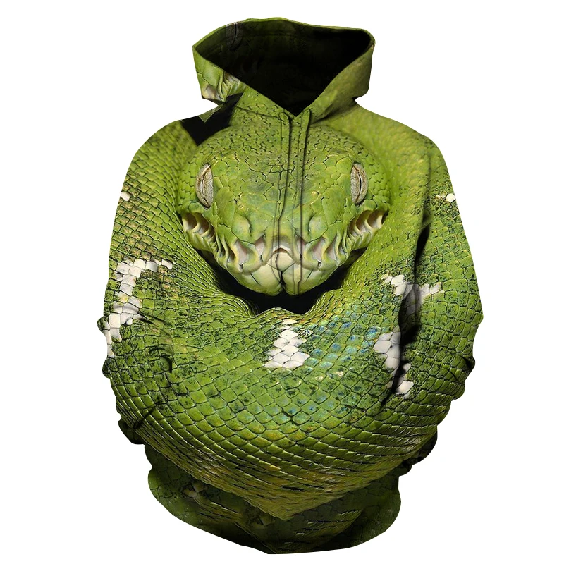 

Spring 3D Snake Print Hoodies Fashion Men's Animal Hooded Sweatshirt Men and Women Hip Hop Green Pullover Top Asian Size