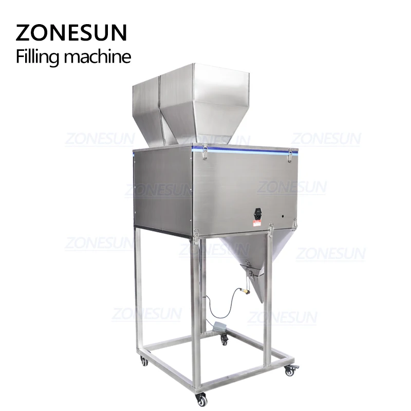 

ZONESUN 2 Hoppers Semi-Automatic Fine Powder Granule Dry Fruit Food Rice Sachet Bag Weighing Filling Machine