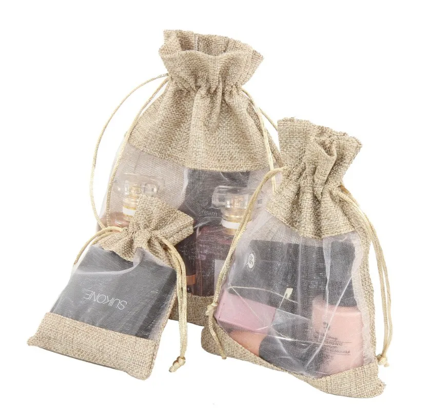 

Flax Organza Gift Packaging Bag 15x22cm(6"x8.5") pack of 24 Party Candy Sack Linen Jute Drawstring Pouch