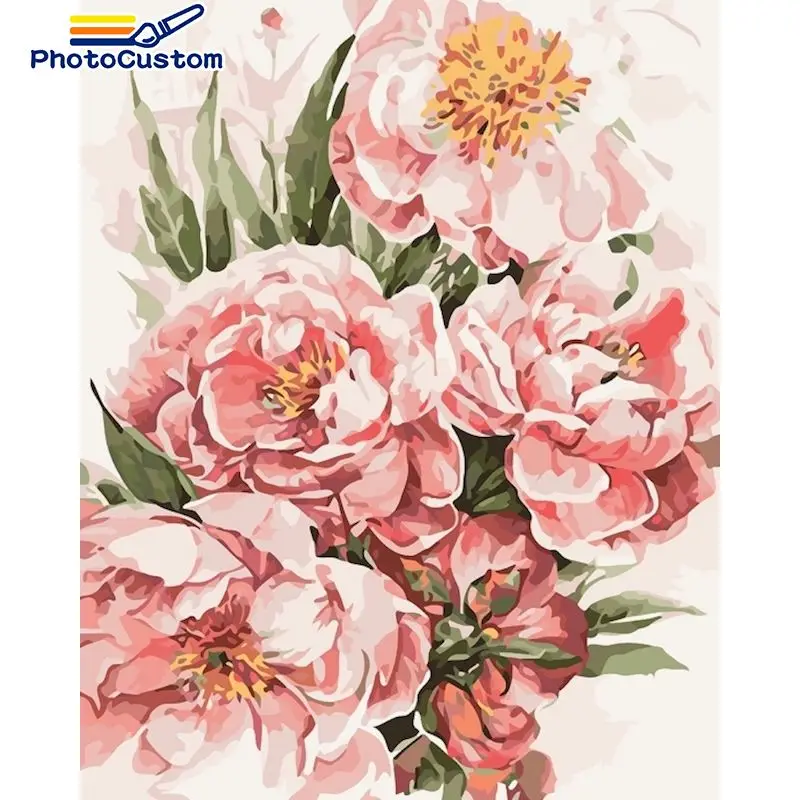 

PhotoCustom Paint By Number peony Flowers Drawing On Canvas HandPainted Painting by numbers Art Gift Kits Home Decor