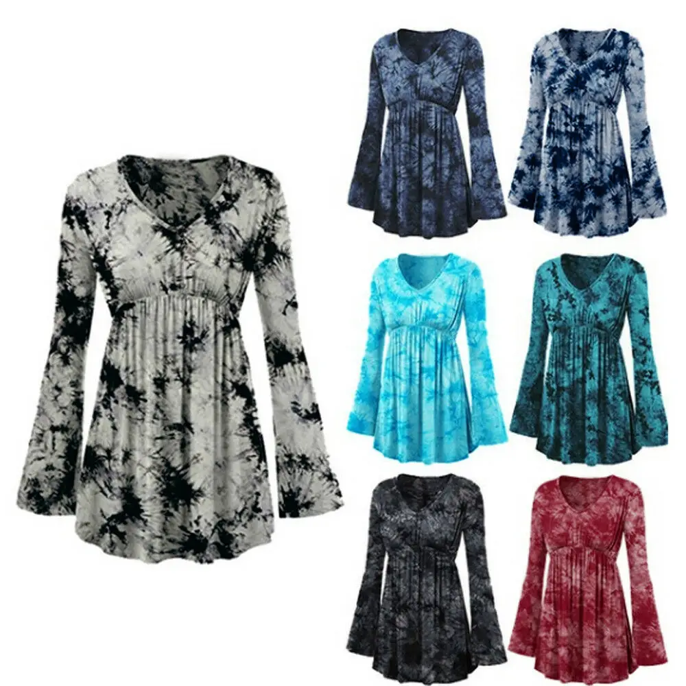 Женская плиссированная блузка с V образным вырезом и длинным рукавом