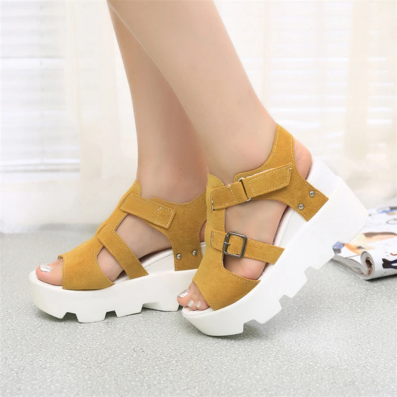 

Sexy Wedge Sandals Thick Sole Platform Sandals Pu Leather Highheels Shoes Ladies Sandals Women Summer Fashion Wedge Sandal