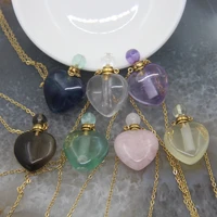 natural rosewhite quartz classic heart shaped perfume bottle pendants necklacelove shape amethysts essential oil diffuser vial
