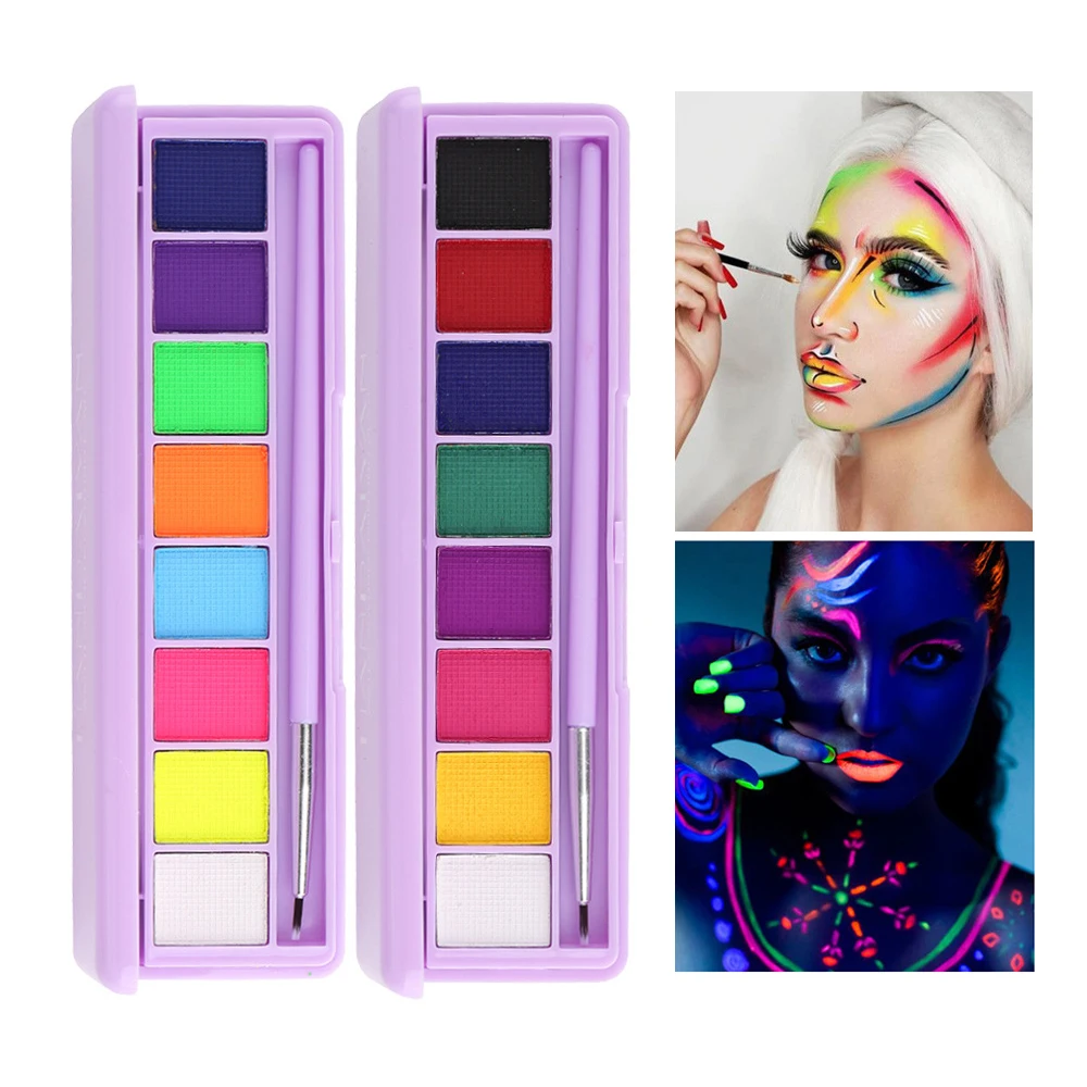 

Body Paint Cream Eyeshadow Eyeliner Lips Face Festival Makeup 8Color Water-soluble Pigment Ultraviolet Luminous Painting Palette