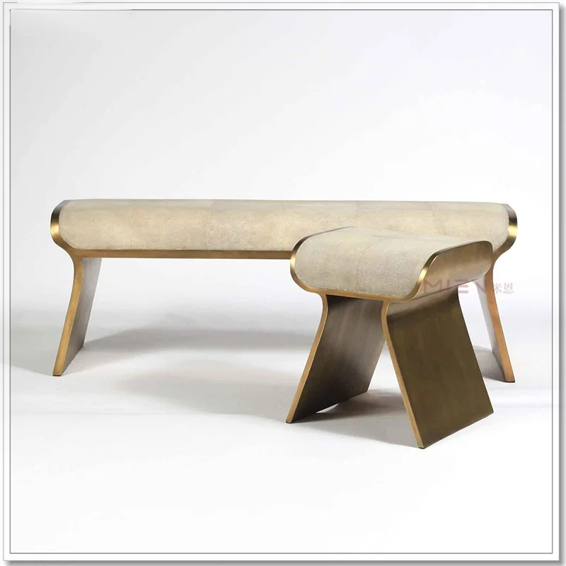 GY Italian-Style Light Luxury Stainless Steel Bed End Stool Bedroom Long Stool Shoes Changing Stool Rest Stool Sofa Low Stool