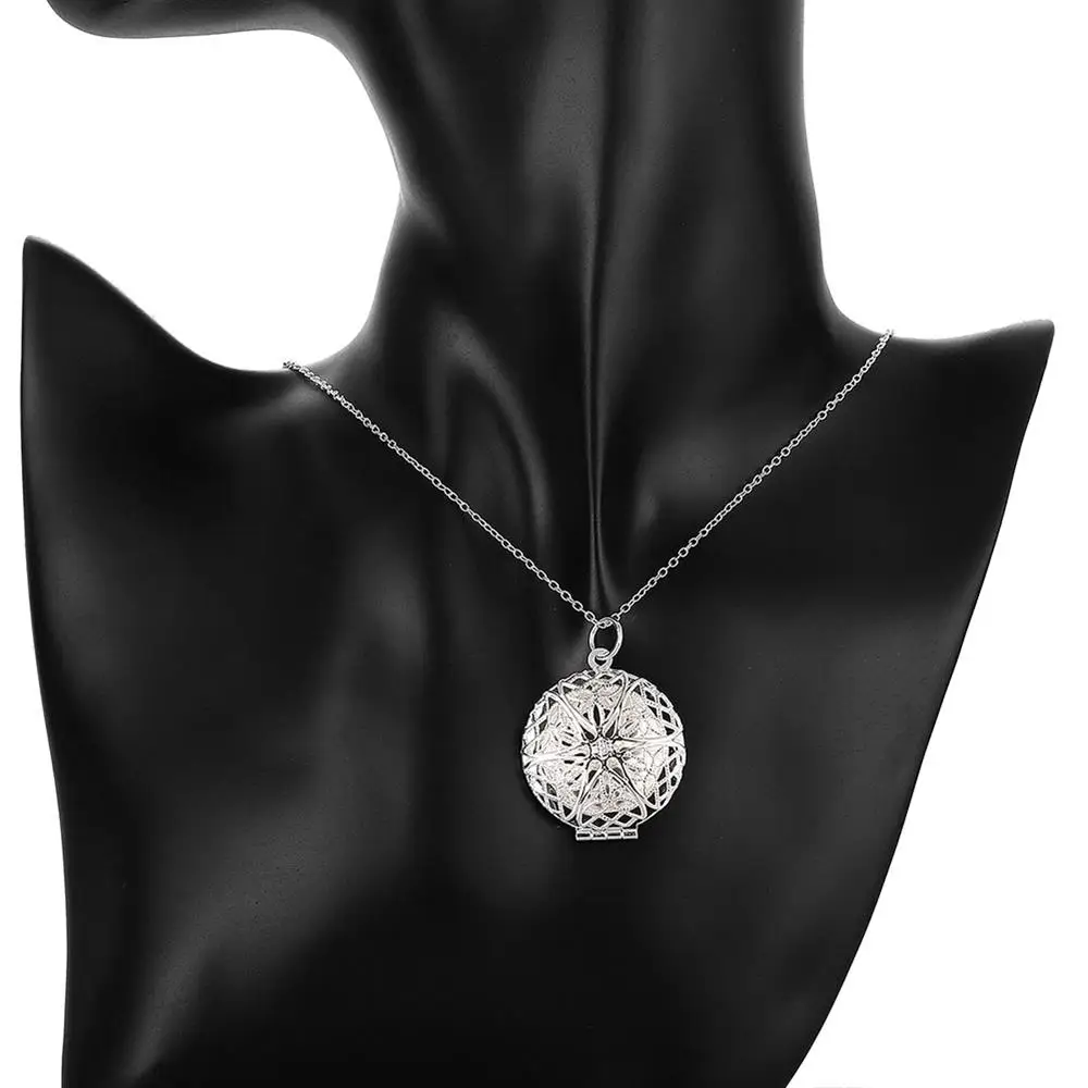 hot popular brands 925 color silver round photo frame pendant necklace for women christmas gift fashion wedding party jewelry free global shipping