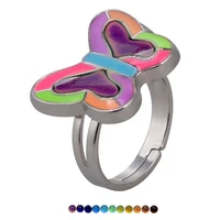 colorful fluorescent butterfly ring emotion feeling changeable mood color changer adjustable rings for christmas kids birthday