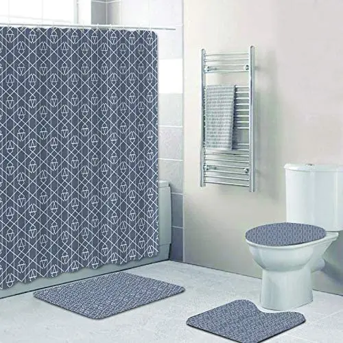 

Geometry Shower Curtains with Bath Rugs Non-Slip Soft Toilet Lid Cover for Bathroom Waterproof Home Tub Curtains Sets Rugs