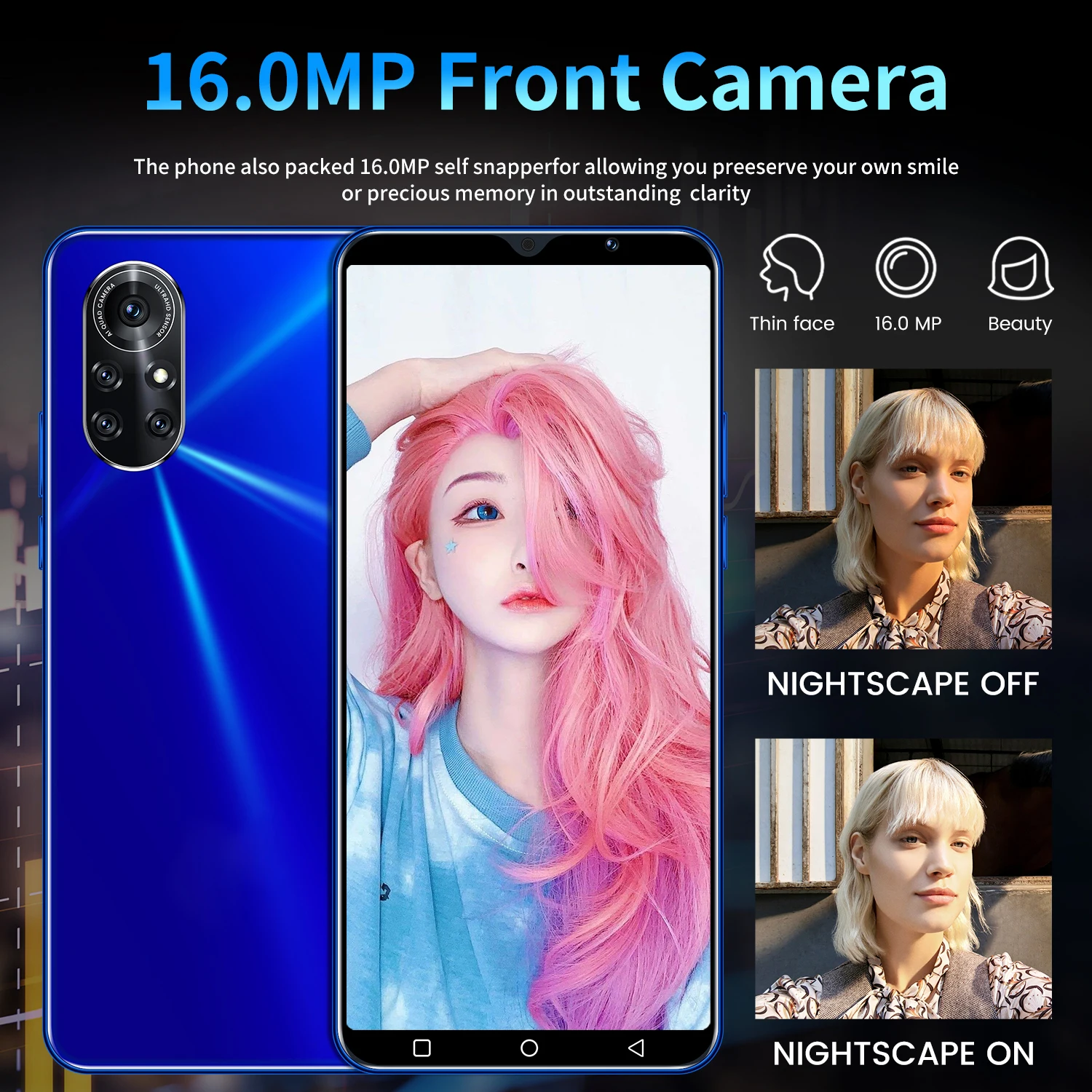

Nova8 Pro 6.0 Inch Smarphone Global Version 8+256GB 4800mAh Phone 16MP+32Mp Face Fingerprint Unlocked Dual SIM Android Cellphone