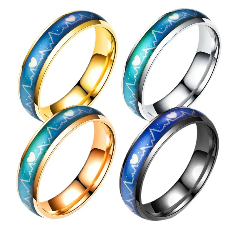 

Mood Sensitive Color Changing Ring Titanium Steel Couple Ecg Jewelry Japan And South Korea Can Be Customized Pair Ring