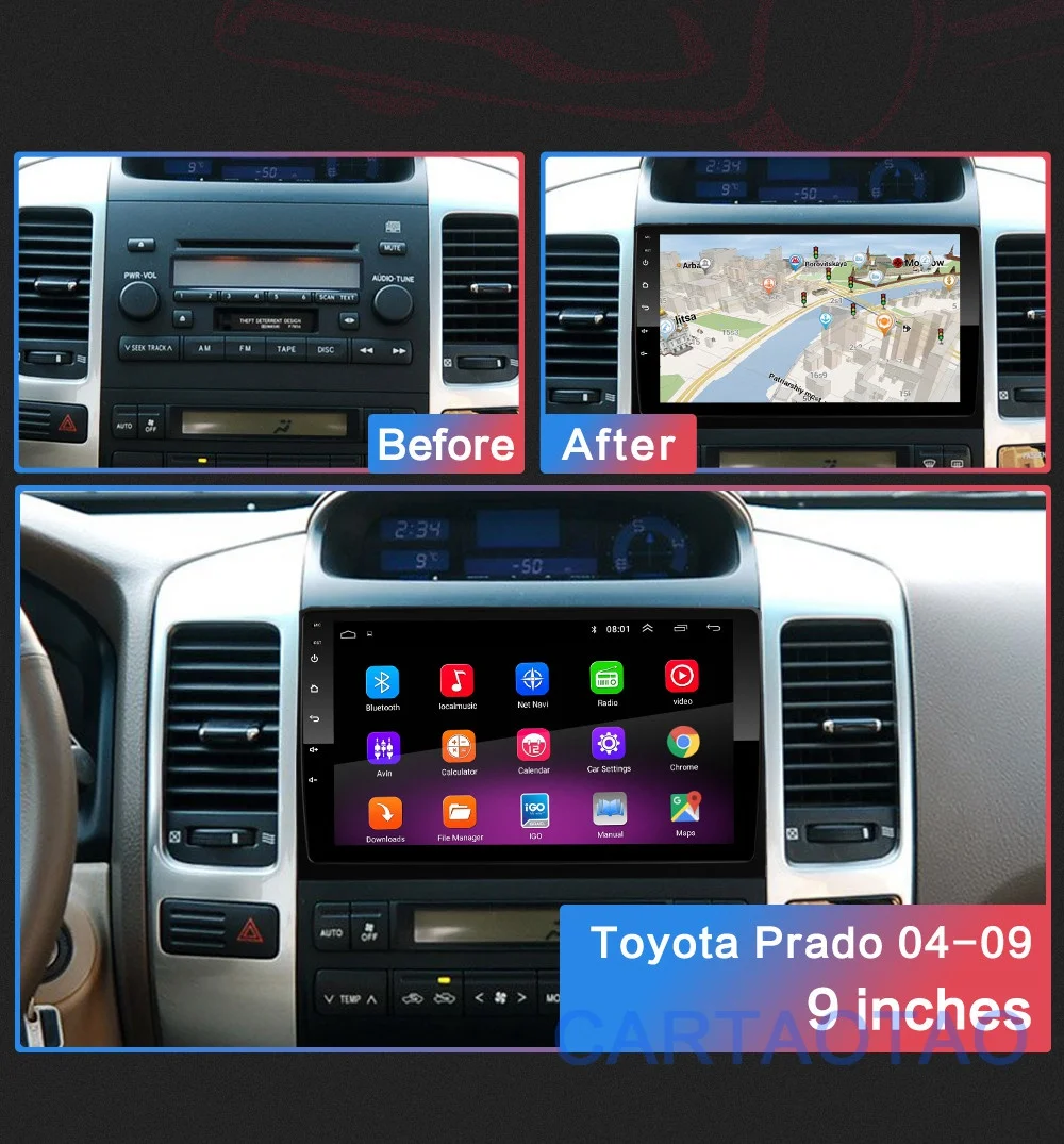2G+ 32G " 2din Android 8,1 GO Автомобильный DVD плеер для Toyota Land Cruiser Prado 120 2004-2009 Автомобильный Радио gps навигация wifi плеер