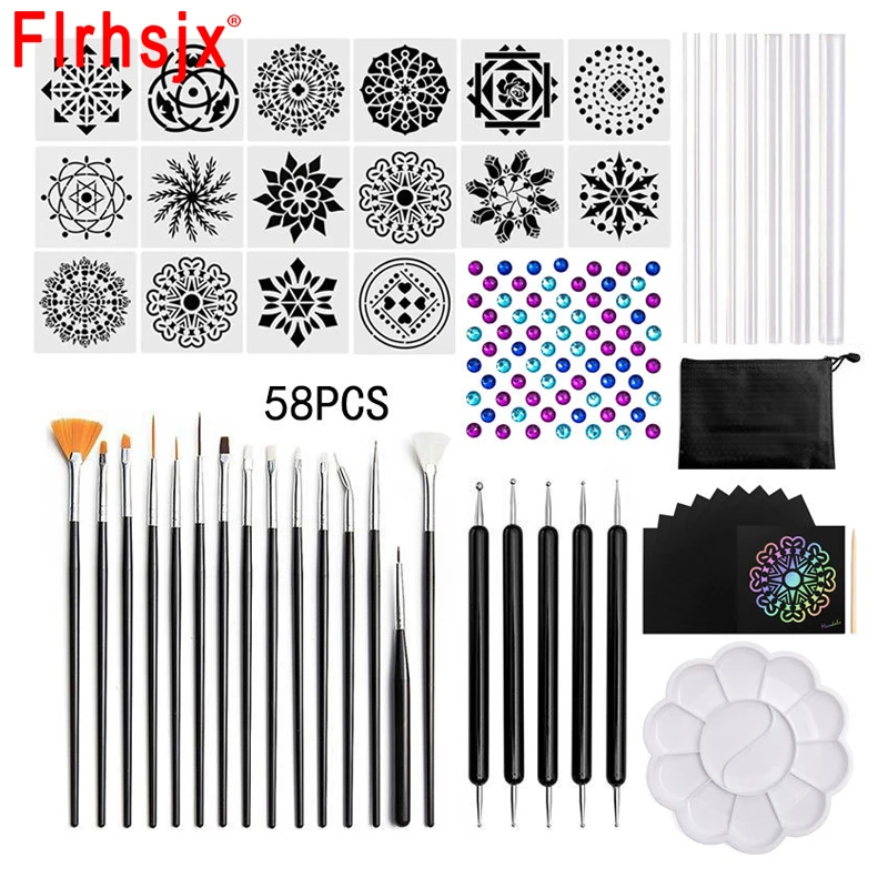 

58pcs/set DIY Mandala Dotting Tools Gem Sticker Mold Embossing Dot Kit Dotting Pens Brush Acrylic Rods Rocks Painting Tools