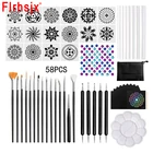 58 шт.компл. сделай сам, инструменты для свертывания мандалы, фотоформа, набор для тиснения, точечные ручки, кисть, акриловые стержни, инструменты для рисования камнями