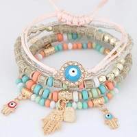 2019 kabbalah fatima hamsa hand blue evil eye heart charm bracelets bangles multilayer beads turkish pulseras for women