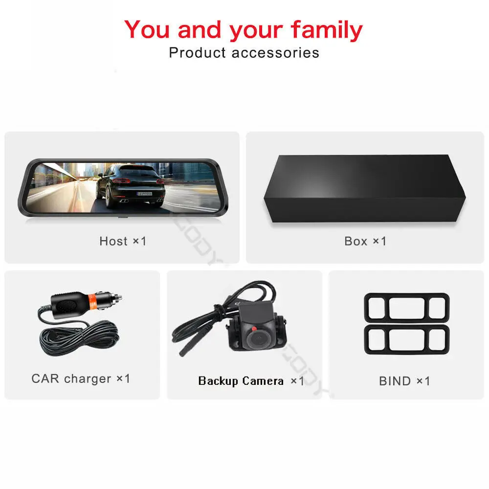 

XGODY Car Dash cam 10 Inch Mirror Camera 1080P Video Recorder Stream Media Dashcam Dual Lens Park Mode + Hardwire