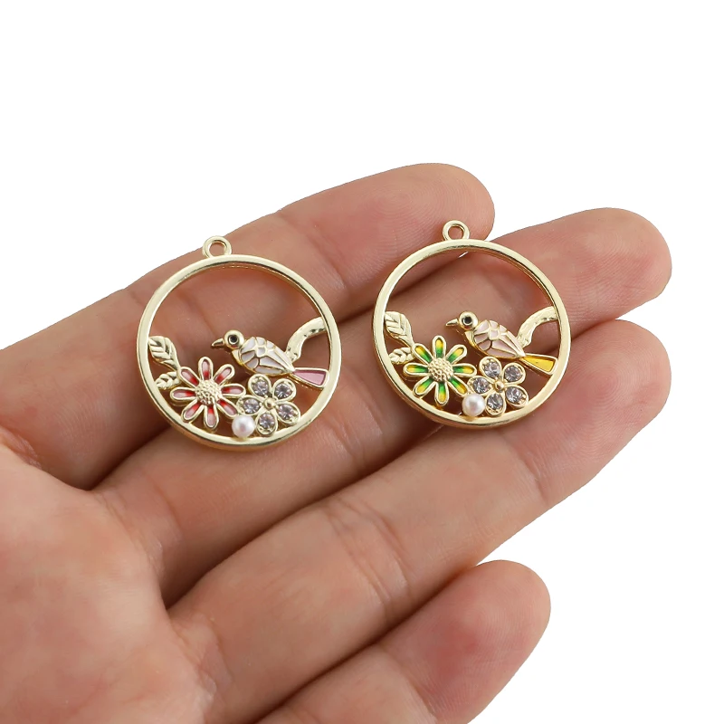 

6Pcs Alloy Hollow Birdcage Drop Oil Charms For DIY Earrings Jewelry Making Fashion Metal Bird Flower Handmade Pendant Accessorie